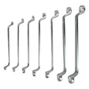 Set de 7 llaves acodadas de 2 bocas estrella. Incluye medidas de 6x7 mm a 18x19 mm. Acero de alta calidad, diseño acodado para espacios difíciles. Ideal para mecánica y mantenimiento.